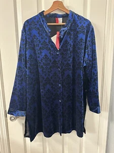 Vintage Look ostblau Samtshirt Jacke Damen Größe 1X asiatische Geisha Kunst zu tragen - Bild 1 von 9