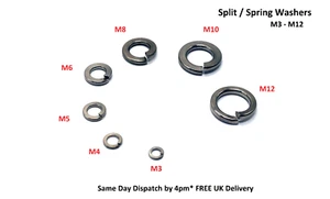Split Washers A2 Stainless Steel M3 M4 M5 M6 M8 M10 M12 Pack of 10 20 30 40 50 - Picture 1 of 16