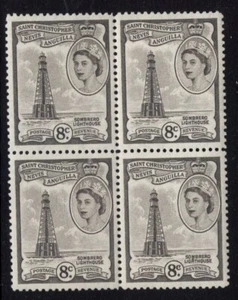 San Cristóbal Nieves Ang. Sombrero Lighthouse 1954 8c bloque de 4 MNH SG 112b Sc 127 - Imagen 1 de 1