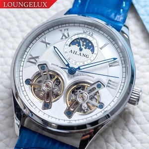 Herren Silber Doppelschwungrad Luxus Bling Skelett Automatik Mechanische Uhr - Bild 1 von 12