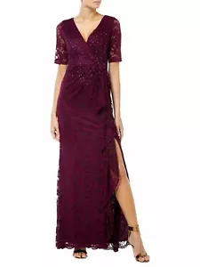 Adrianna Papell Damenkleid mit V-Ausschnitt und Verzierung – Größe 4 Rich Raison Burgundy - Bild 1 von 12