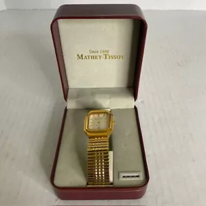 VTG Mathey Tissot Gold Tone Men's Watch 9001 Japan Movement W/ Box - Picture 1 of 4
