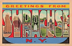 Postcard NY Syracuse New York-Large Letters Greetings-Vintage Linen 1937 (D3) - Picture 1 of 4