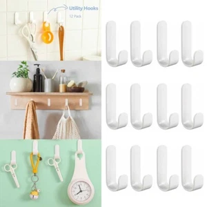 12x Self Adhesive Hooks White Plastic Strong Sticky Stick on Wall Door Hanging! - Picture 1 of 13