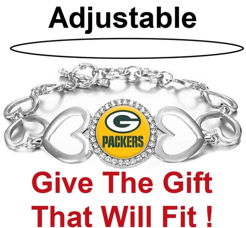 Special Green Bay Packers Womens Silver Heart Link Adjust. Bracelet wGiftPkg D27 Cover