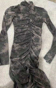 Zara Printed Camo Green Beige Gray Tulle Dress Nwt Size Small - Picture 1 of 10