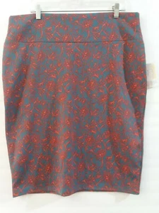 Women’s LuLaRoe Orange Floral on Gray Pencil Skirt “Cassie” - Size 3X Large - Picture 1 of 4
