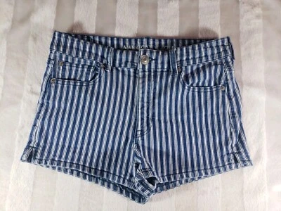 American Eagle Outfitters Next Level 弹力妈妈短裤女式 8 蓝色条纹 — 第 1/4 张图片