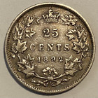 1892 Canada 25 Cents Quarter Dollar Silver Coin - Queen Victoria