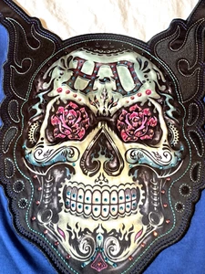 Harley Davidson Ladies Large, Skull Back Design. Blue , Unique - Picture 1 of 10