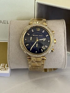 Michael Kors MK6262 Gold Parker Chronograph Blue DIAL Womens Watch - Picture 1 of 5