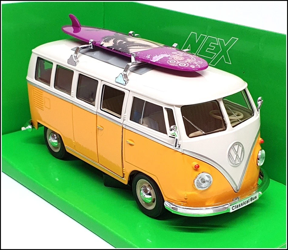 Welly NEX 1/24 Scale 22095SB-W - 1963 Volkswagen T1 Bus With Surf Board - Yellow - Image 1 of 4