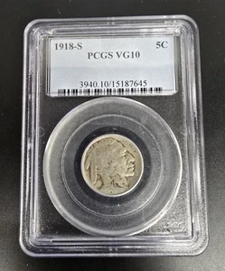 1918-S Buffalo Nickel PCGS VG10 *Semi-Key Date - Picture 1 of 2