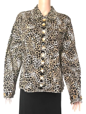 Laura Ashley 女式夹克 XL 动物印花装饰牛仔布 * * 全新 * * — 第 1/4 张图片