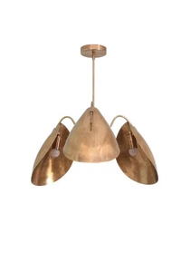 3-Light Curved Shades Pendant Mid-Century Raw Brass Sputnik Chandelier Fixture - Picture 1 of 6