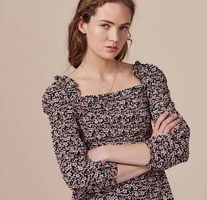 Maje Lanael gesmokte Rüschen Schulterfrei Bluse Ditzy Floral Schwarz Gr. S Neu ohne Etikett - Bild 1 von 8