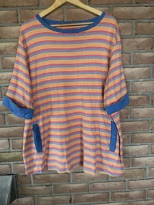 Mountain Lake Top Size 3x Orange,Blue,Red Striped Cotton Pullover Short Sleeve - Picture 1 of 8