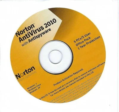 NEW Never Installed Norton Antivirus 2010 Antispyware CD Windows 7 Vista XP - Image 1 of 3