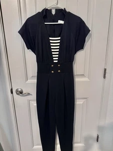 Vintage 80er Just Maggie Jumpsuit/ Strampler Gr. Medium dunkelblau Plissee Matrose - Bild 1 von 6