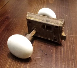 Weiße Emaille Türklinken geborgen 2" weißes Porzellan antik - Bild 1 von 8