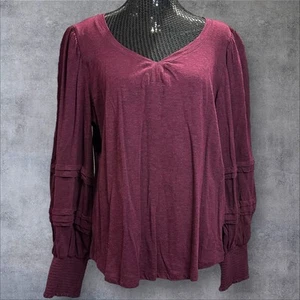 Democracy Heather Wineberry Long Smock Cuff Sleeve Sweetheart Knit Top‎ XL - Picture 1 of 10