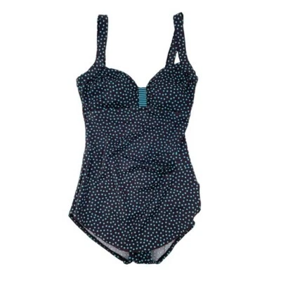 Maxine of Hollywood One Piece Swimsuit Skirt Front Brown Blue Polka Dot Size 10 - Image 1 of 4