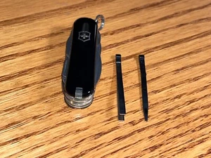 New Victorinox Swiss Army 58mm Knife MINICHAMP in Black Thin, No Pen 0.6385-03 - Picture 1 of 8