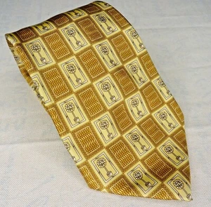LANVIN PARIS Tie Gold Yellow Geometric Floral Squares Silk Made In France 57"X4” - Picture 1 of 6