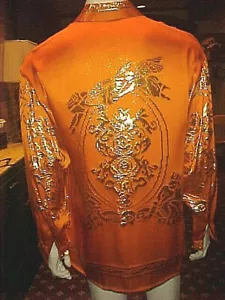 NEU MIT ETIKETT HERREN CREME DE SEIDE METALLIC SEIDE HEMD STIL ROYAL ORANGE 5474 LETZTE 4XLARGE. - Bild 1 von 9
