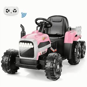 12V Ride On Tractor w/ Remote Control Electric Car with Trailer Battery Powered