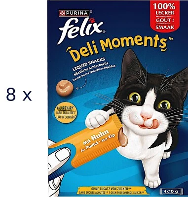 8 Pack Felix Deli Moments Liquid Snacks mit Huhn (€ 77,03/kg) cremig für Katzen - Bild 1 von 2
