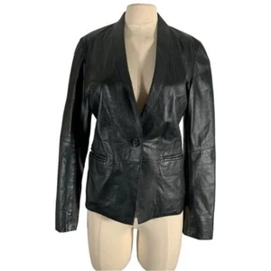 Vintage Bod Christensen Womens Leather Jacket Size 8 V neck Pockets Button front - Picture 1 of 12