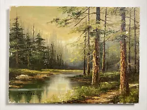 Dipinto olio originale d'epoca -Paesaggio alberi foresta impressionista -Firmato - Foto 1 di 11