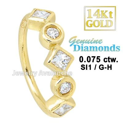 Conjunto de bisel anillo de nariz de diamantes de corte redondo y princesa, nariz de oro amarillo de 8 mm 20G 14kt Foto 1 de 4