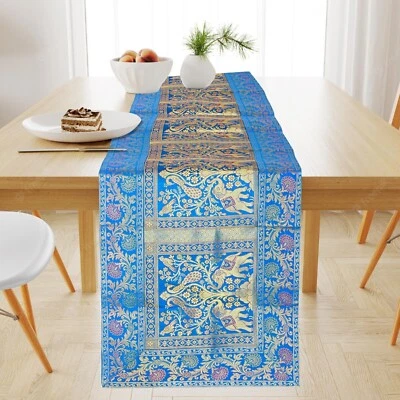 Indian Silk Brocade Christmas Decor Dining Table Runner Banarasi Runner 60X16 In - Image 1 of 3