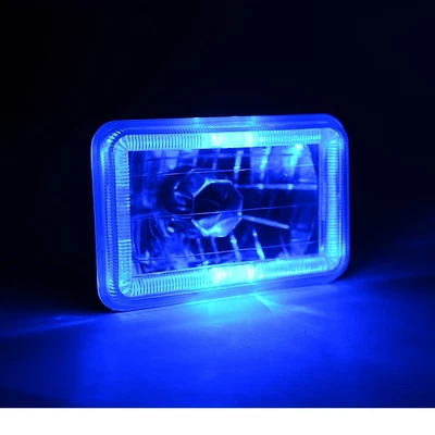 4X6" Blue LED Halo Angel Eye Halogen Headlight Clear Headlamp Light Bulb EACH - Image 1 of 4