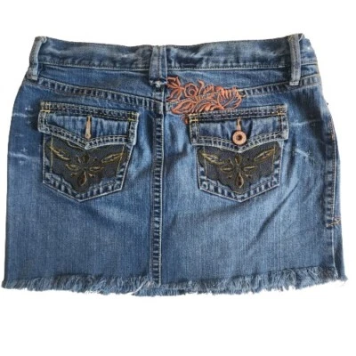 Old Navy Women's Sz 4P Distressed Embroidered Embellished Denim Mini Skirt - Image 1 of 4