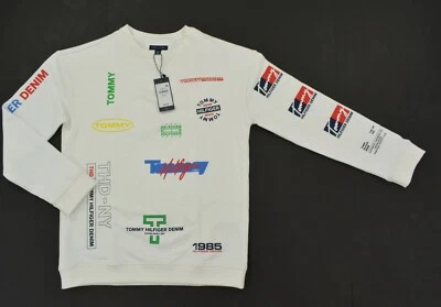 NUEVO CON ETIQUETAS Niño Tommy Hilfiger Cuello Redondo Suéter Sudadera Blanco XXS (2-3) Foto 1 de 2