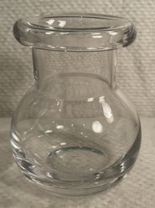Vintage Hand Blown Thick Clear Glass Bulb Vase W/ Rolled Lip 1960’s Italy - Picture 1 of 5