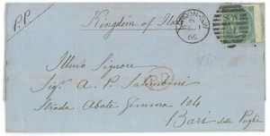 P 1242 - GROSSBRITANNIEN GB SG 101/4 1865 VON LONDON NACH BARI (ITALIEN) - Bild 1 von 2