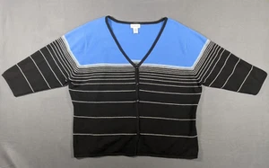 Vintage Women Avenue Stretch Button Up Black and Blue V Neck Sweater Size 4X - Picture 1 of 9
