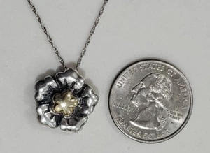Beautiful Signed HN Sterling 925 14k Gold Flower Pendant Necklace- 20" - Picture 1 of 10