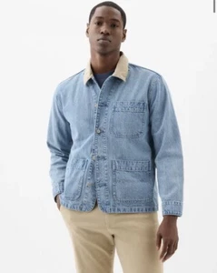 Gap Herren Gr. XL Relaxed Denim Chore Jacke Light Wash Indigo Beige Kragen Neu mit Etikett - Bild 1 von 5