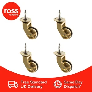 Paquete de 4 ruedas de latón de 38 mm con ruedas de goma para muebles antiguos elegantes Reino Unido - Imagen 1 de 2