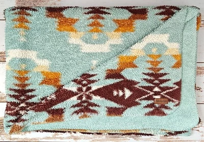 Pendleton Sherpa Fleece Blanket Twin XL 90”x67” Avra Valley Aqua Aztec Heritage - Image 1 of 4