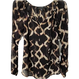 Karen Kane 100% Seide halbtransparent XS Animal Print Langarm Bluse Giraffe - Bild 1 von 4