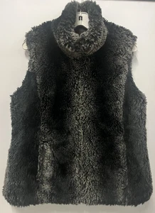 Kristen Blake Women’s Small Vest Zip Black Reversible Top Black Fuzzy Pockets - Picture 1 of 14