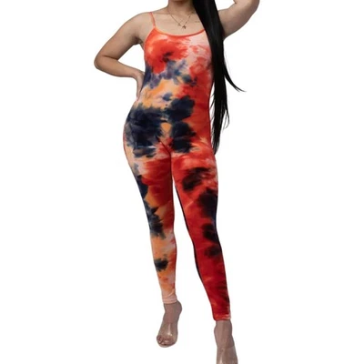 Roma Concept Jumpsuit XL Colorful Tie-dye Velvet Velour Stretchy Hippie Rainbow - Image 1 of 4