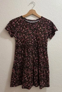 Old Navy Dark Floral Short Sleeve Peasant Dress Size M (8) - Picture 1 of 3