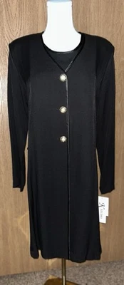 复古 K-Studio 黑色连衣裙金色纽扣肩垫女式 12 码全新带标签 — 第 1/4 张图片